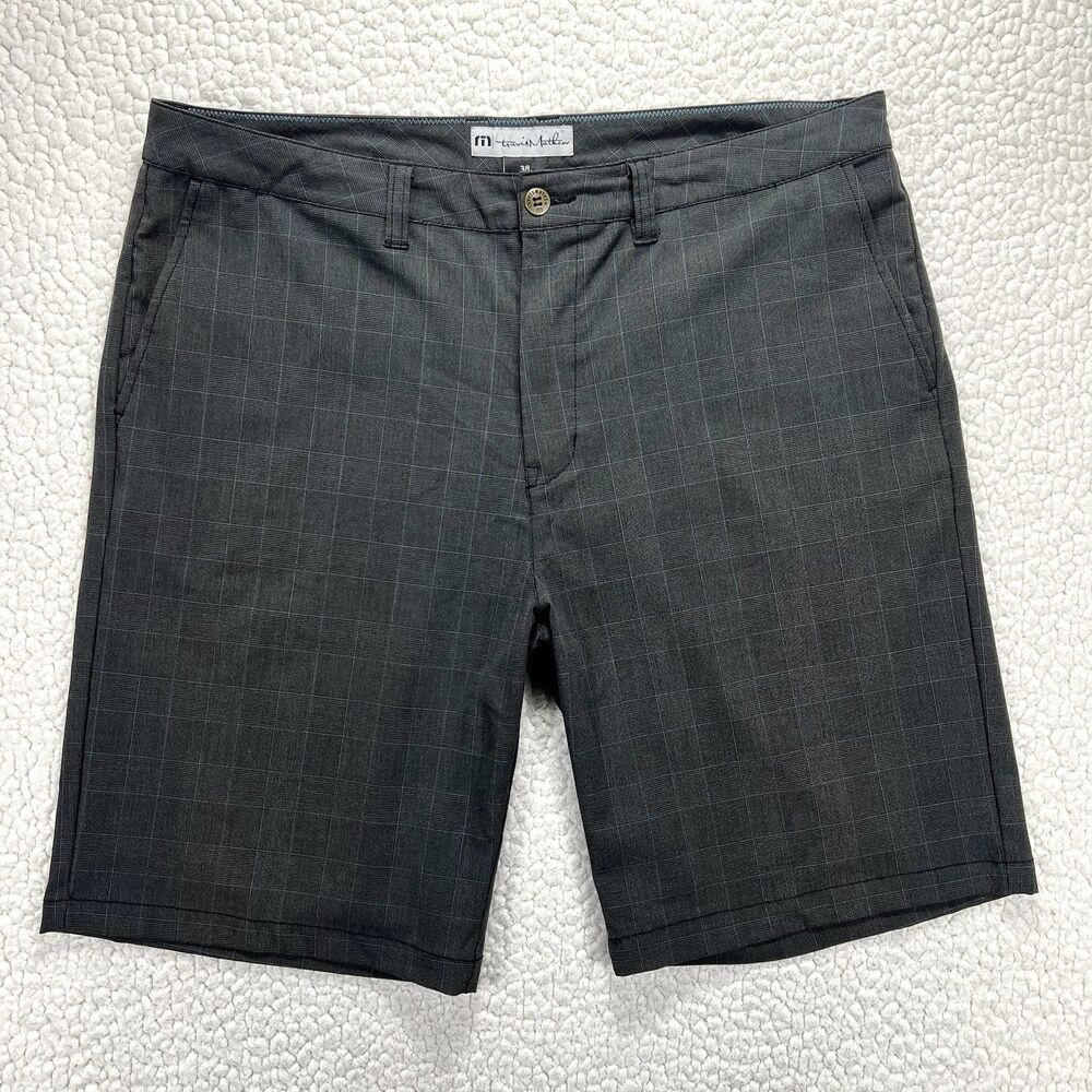 Travis Mathew Mens Golf‎ Shorts Size 38 Gray Plaid Athleisure Performance